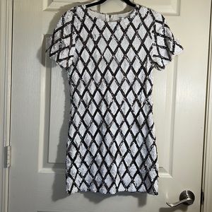 Silver and white sequin party dress